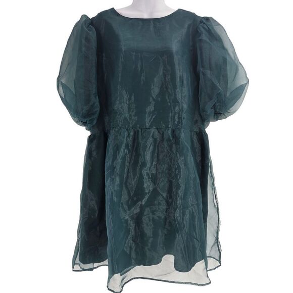 Sugarlips Borza Organza Teal Puff Sleeve Mini Dress - Picture 1 of 6